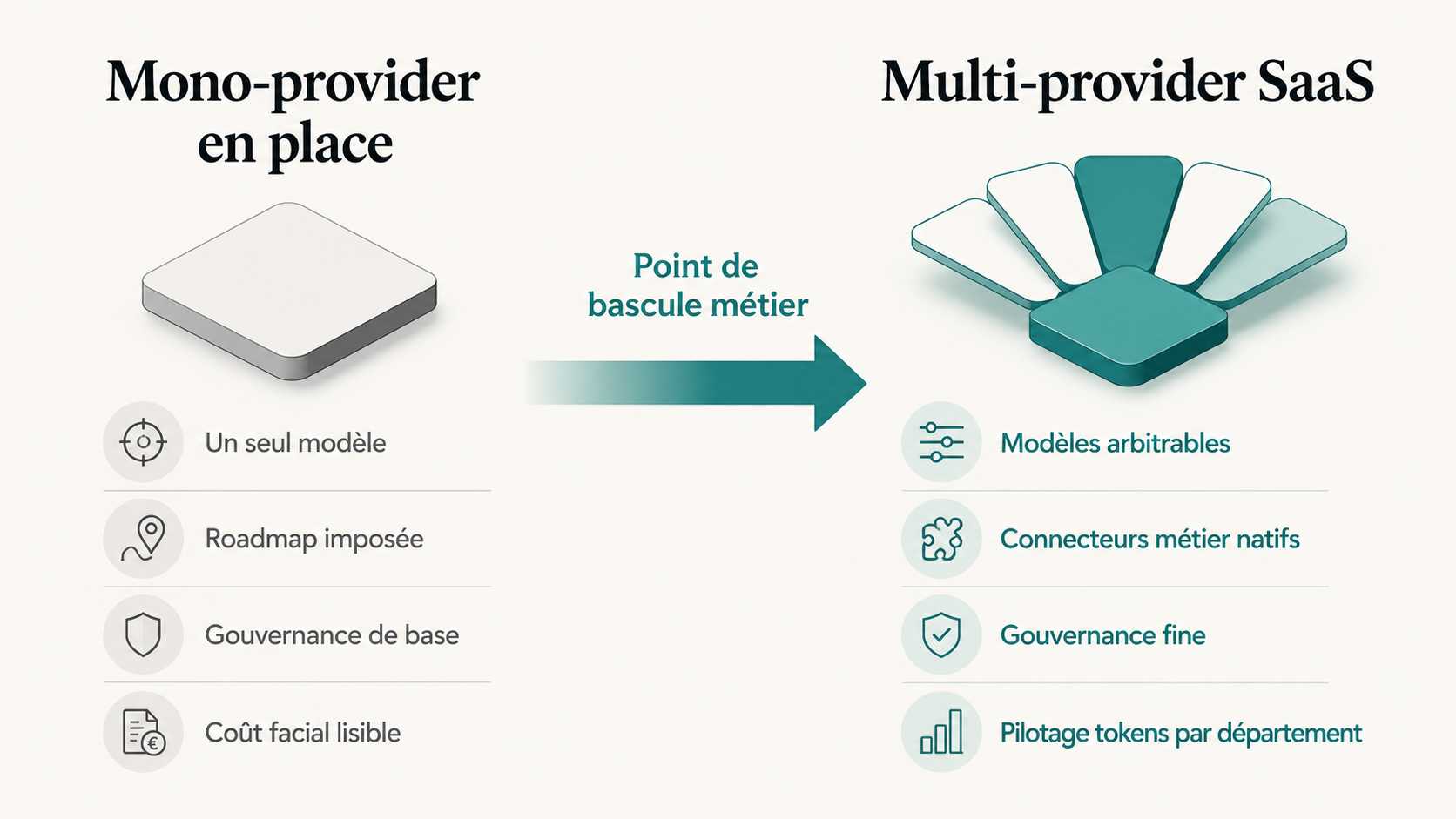Trois forces qui déclenchent le passage du mono-provider au multi-provider SaaS : usages métier différenciés, gouvernance explicite, pilotage financier par département